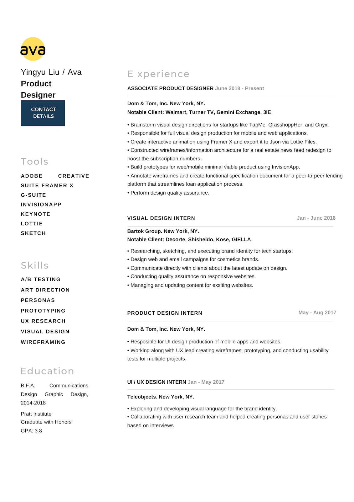 UX designer resume