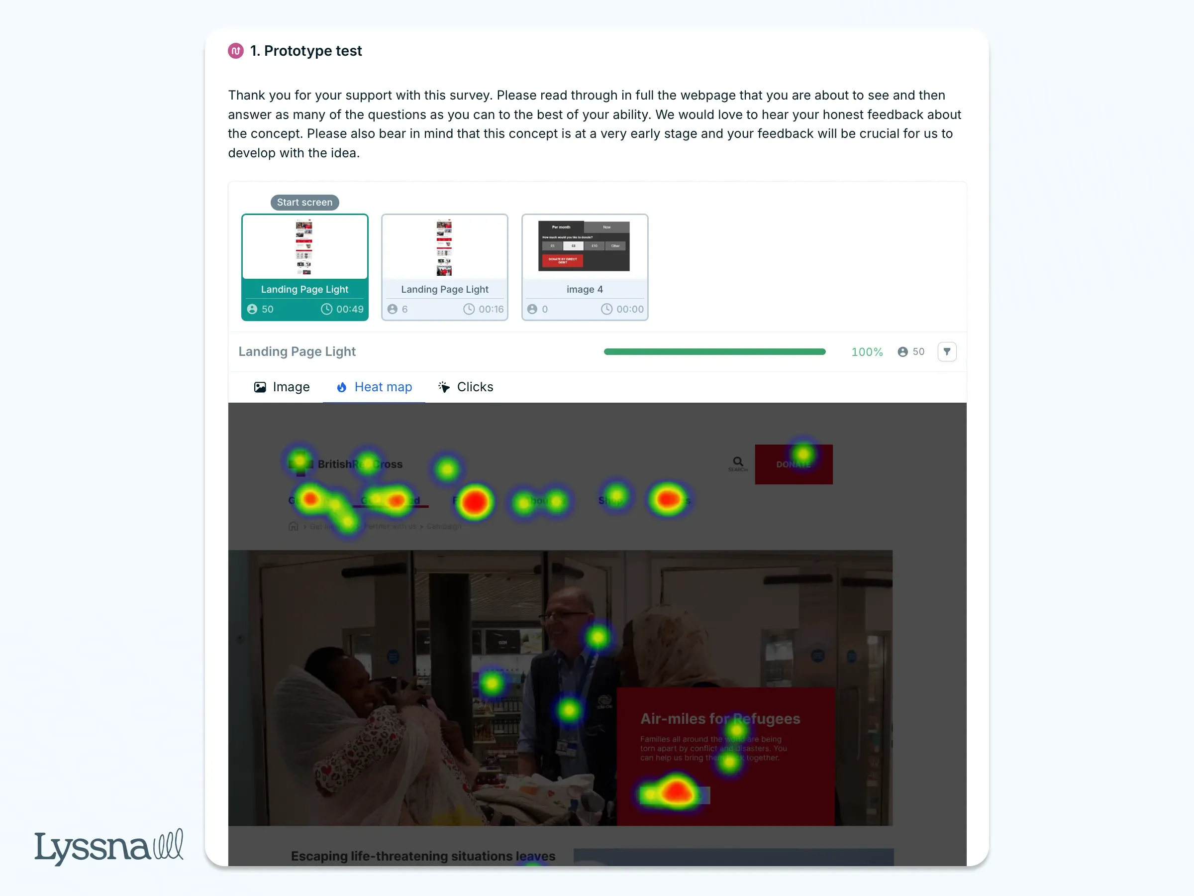 A heatmap showing the results of a prototype test conducted by the British Red Cross