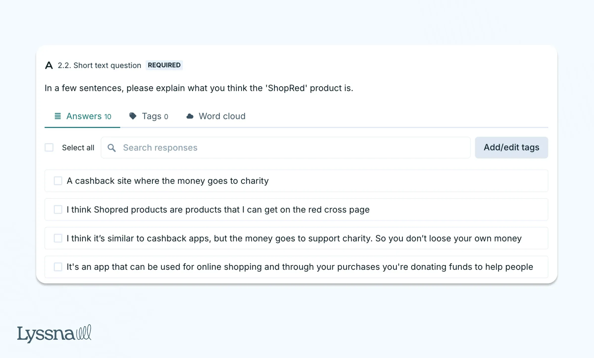 The results of a question asked within a design survey test
