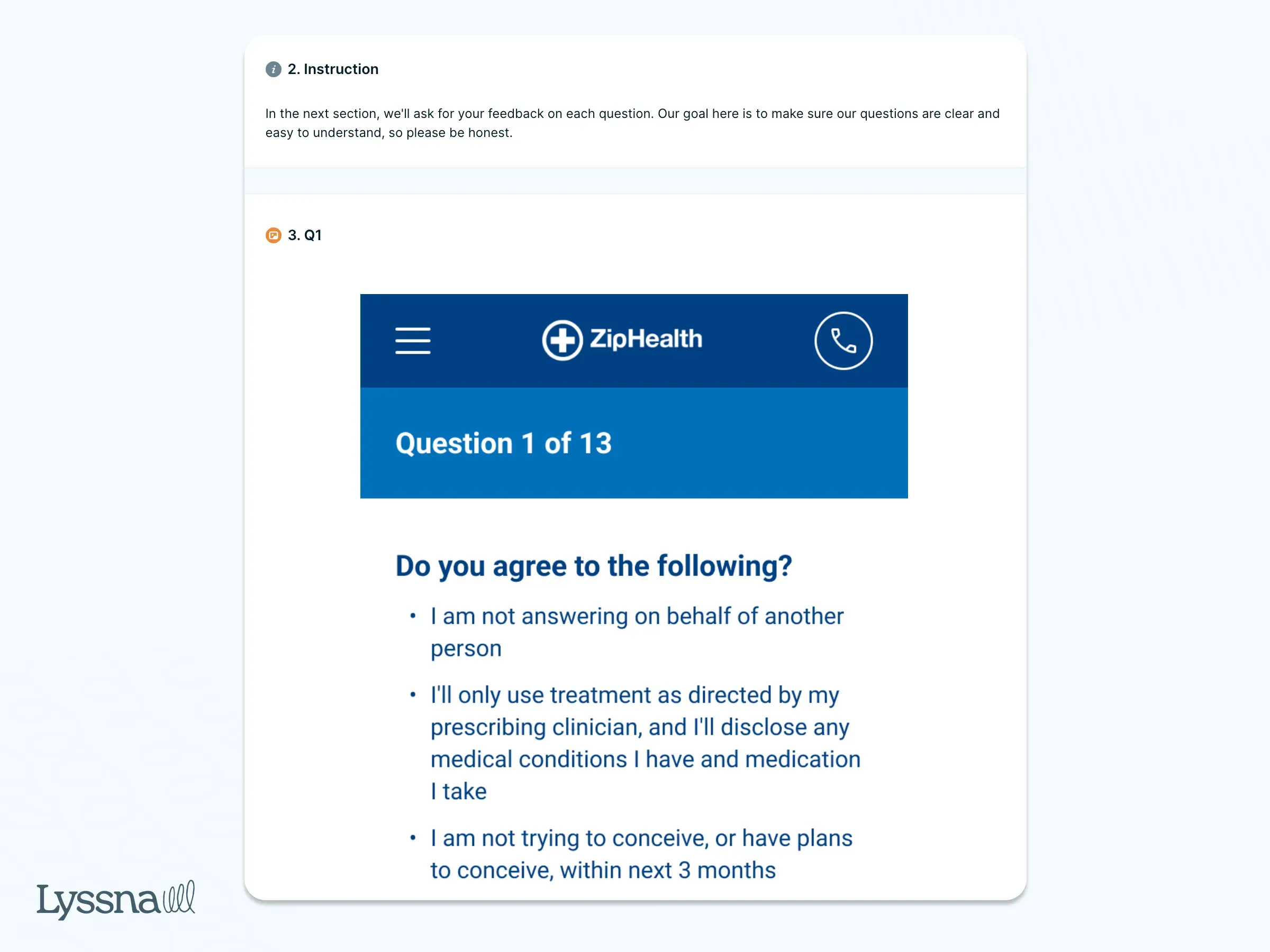 An example of a question used in a user research test conducted by HeliosX