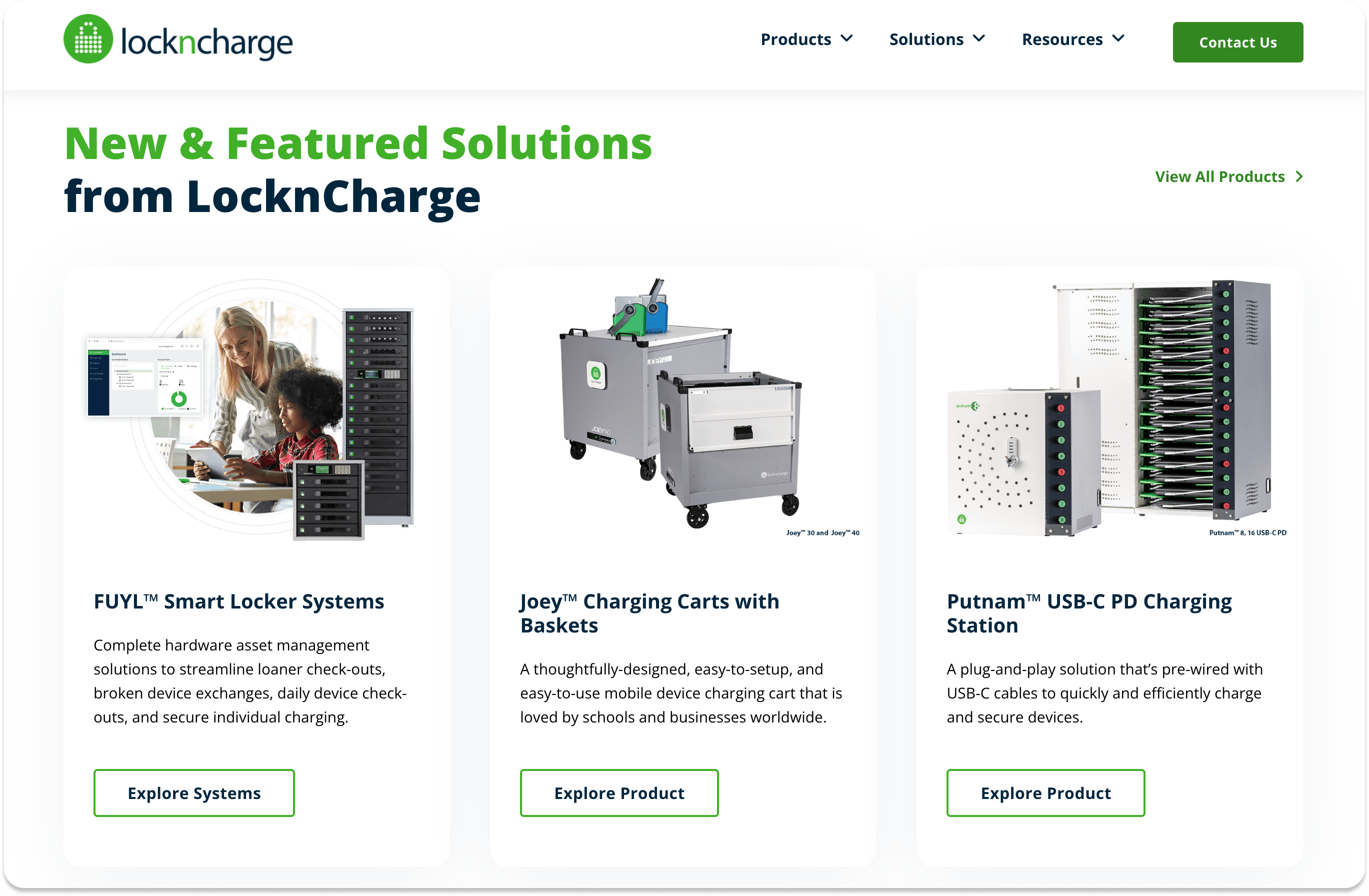 The homescreen of the Lockncharge website
