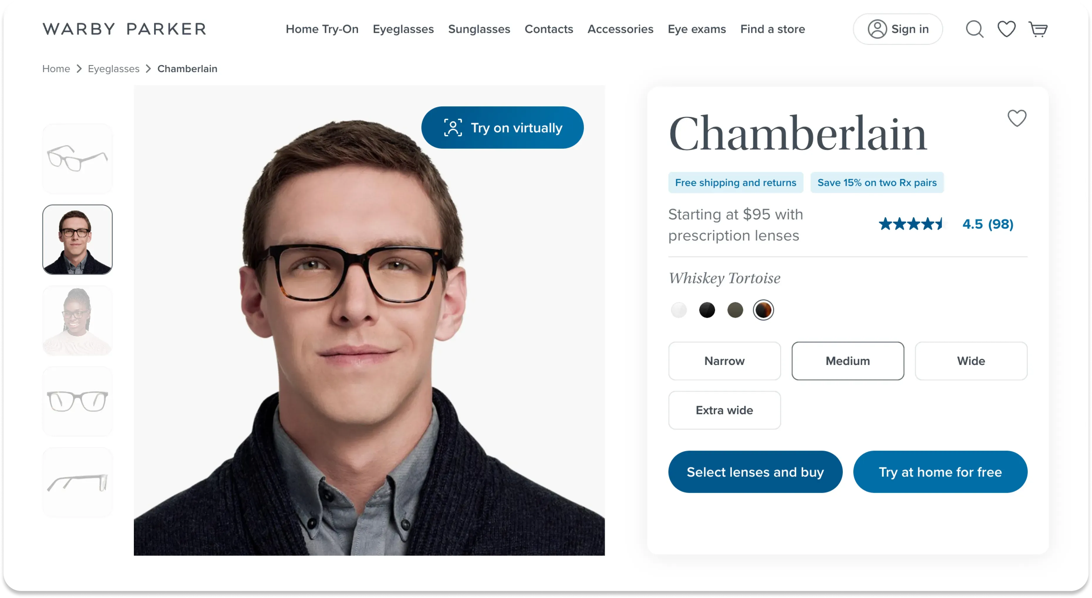 A CX example of Warby Parker's try on virtually feature to show good customer experience design