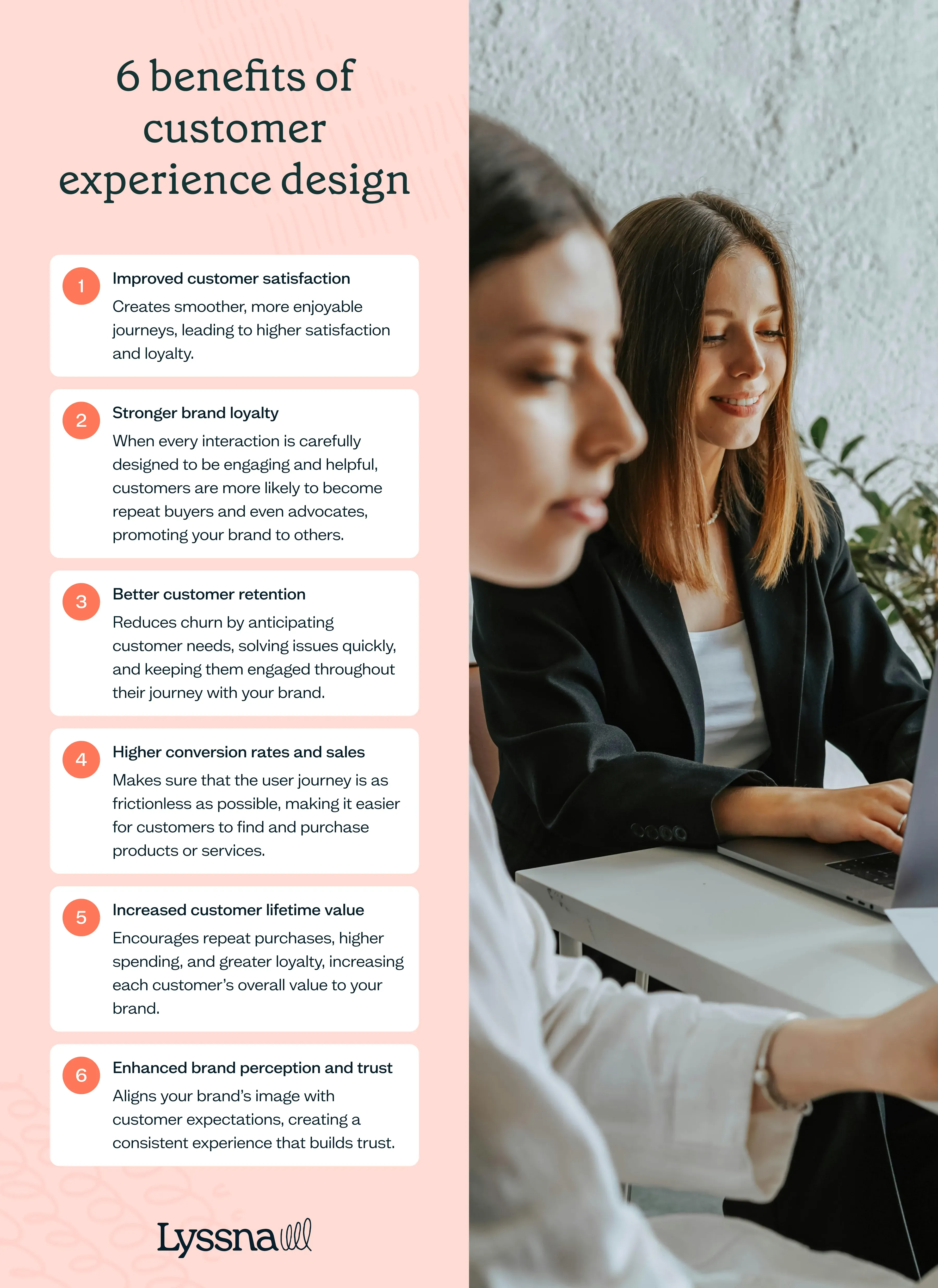 A list of six benefits of customer experience design
