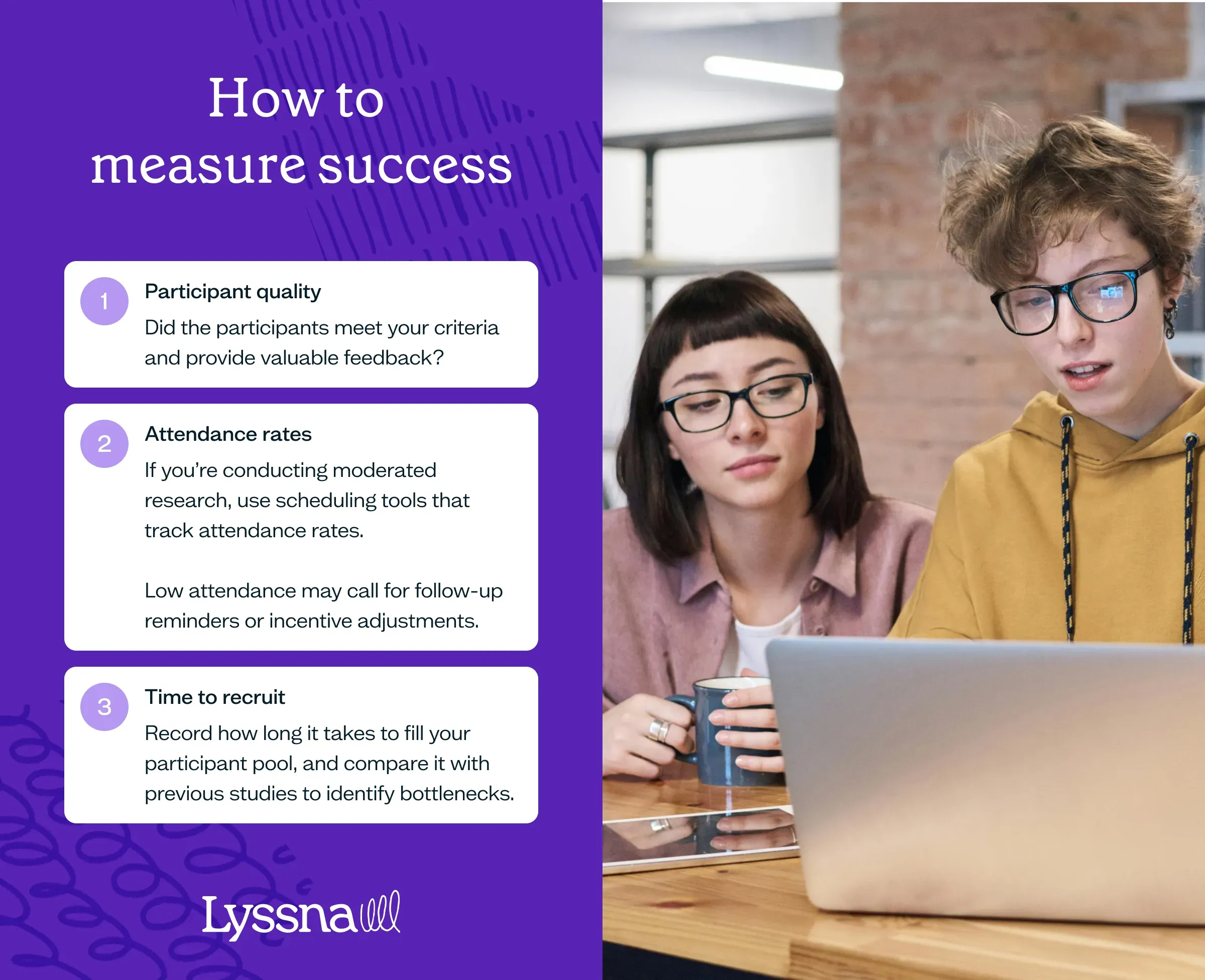 List of metrics to measure success when recruiting participants for a study