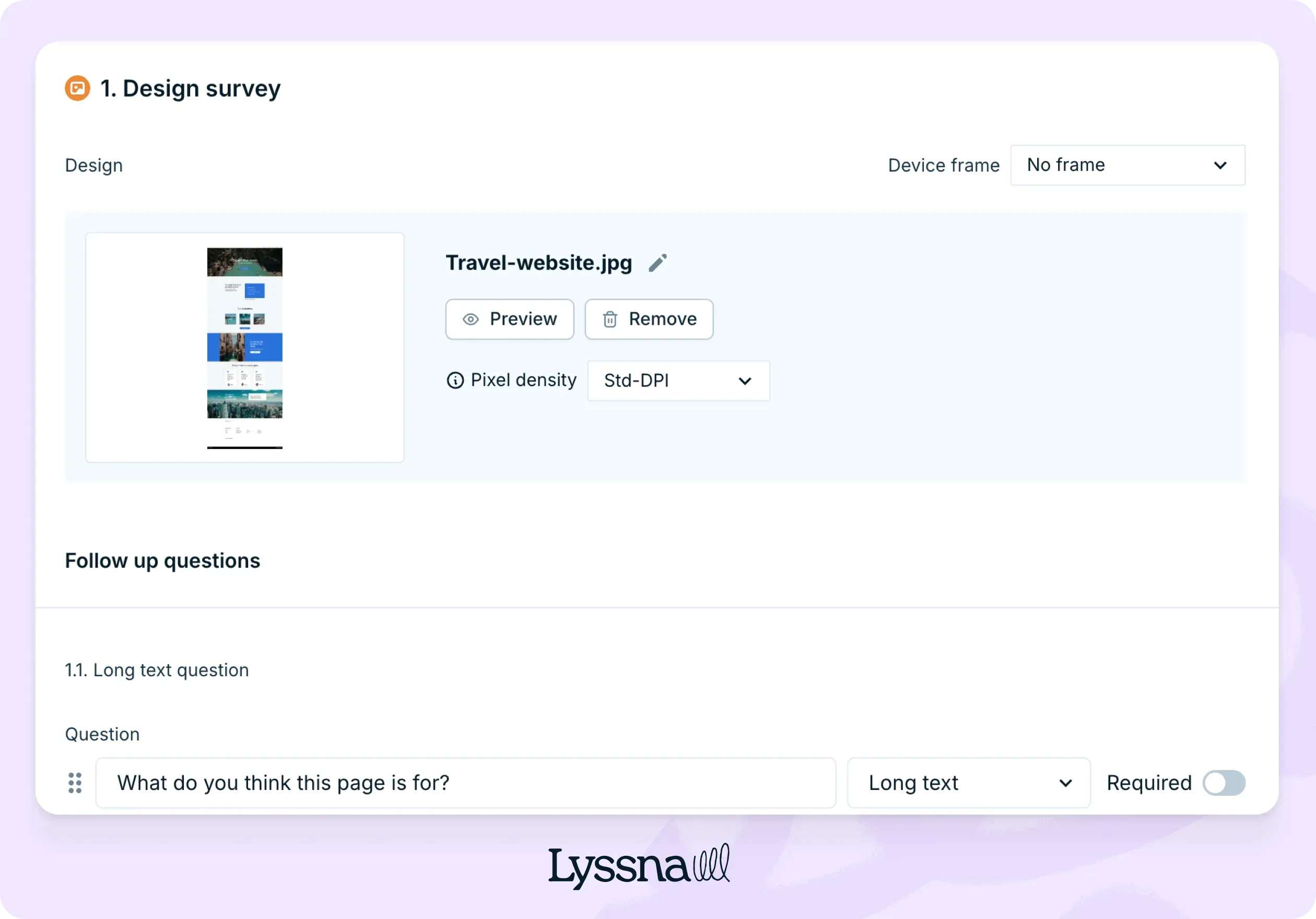 Building a design survey test in Lyssna platform