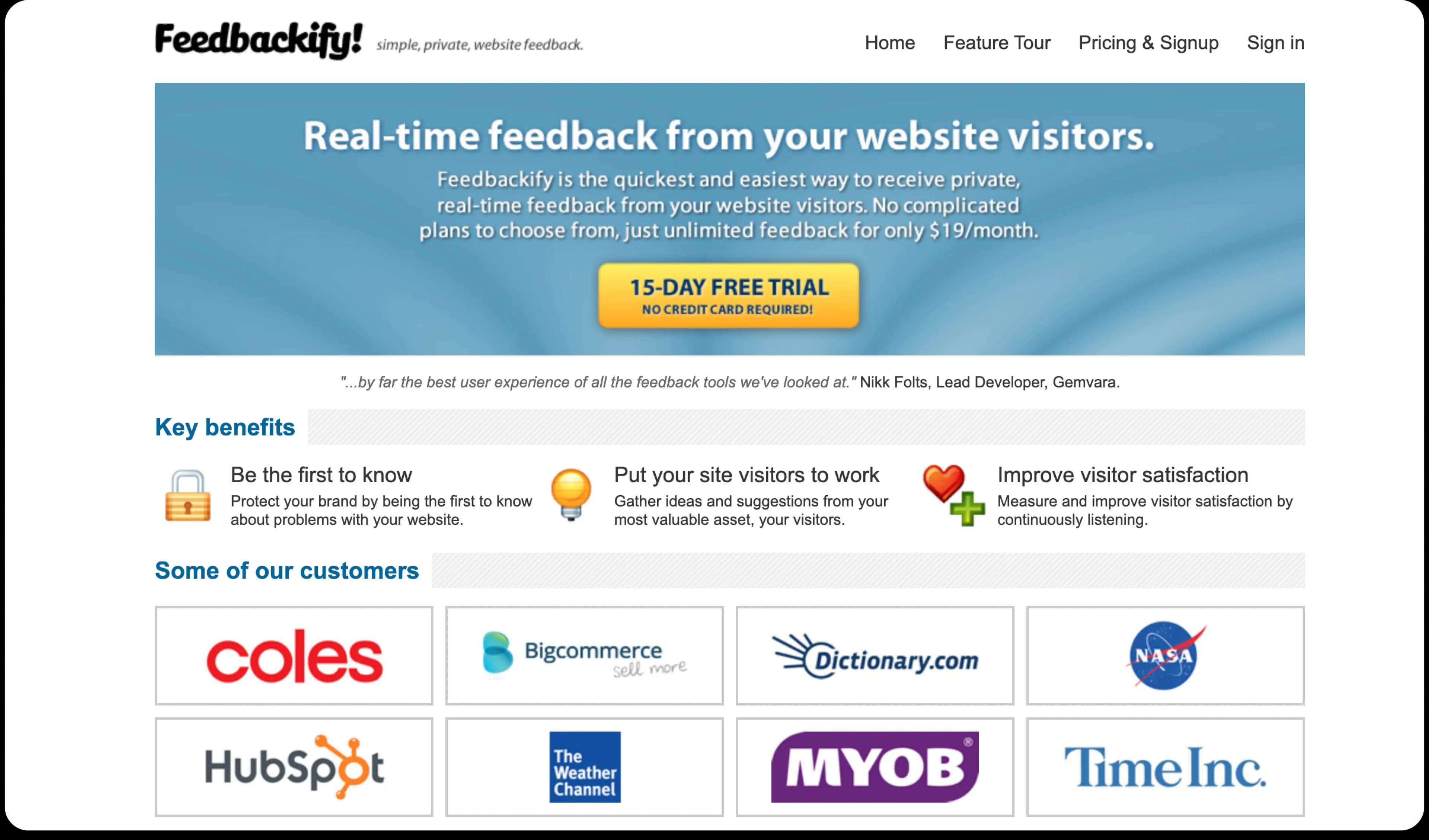 Feedbackify homepage